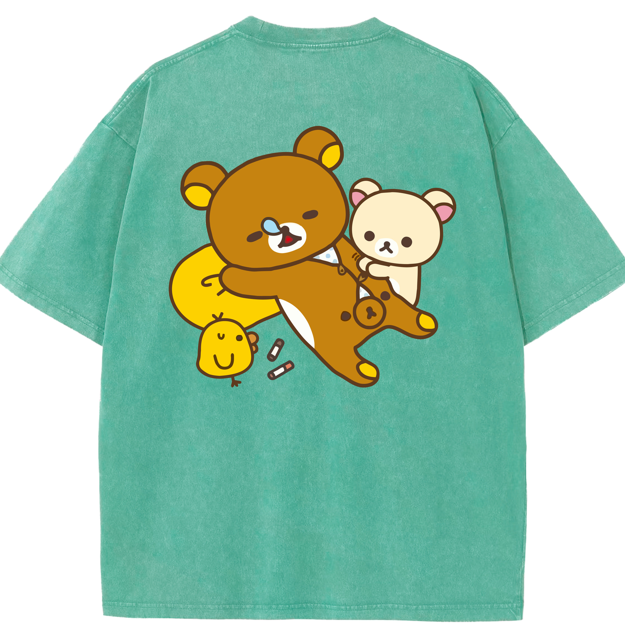 （画像用） リラックマ リラックマ キイロイトリ Rilakkuma Korilakkuma Kiiroitori 綿100% ヴィンテージ風 半袖Tシャツ（背面プリント）